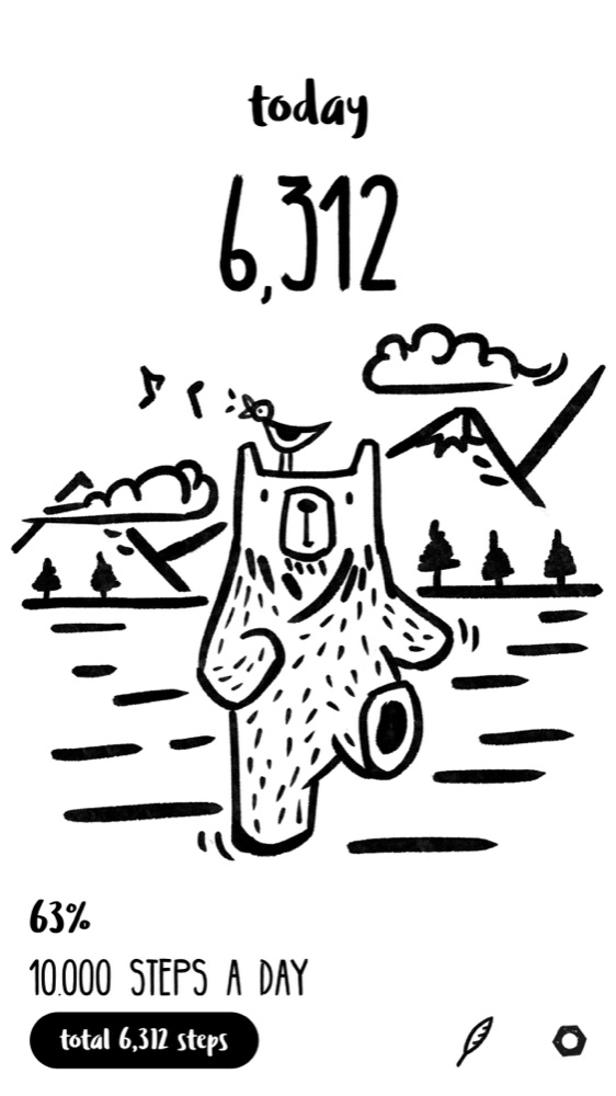 Today screen showing 6,312 steps with Tom the bear walking